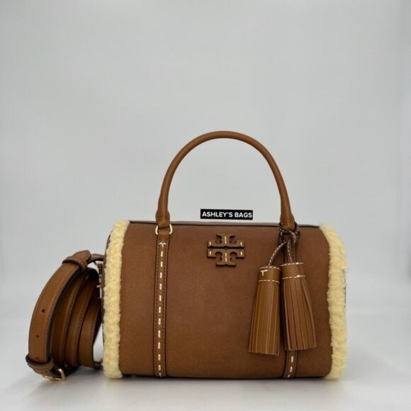 Tory Burch Handbags - Tory Burch Thea Shearling Small Satchel In Moose Brown